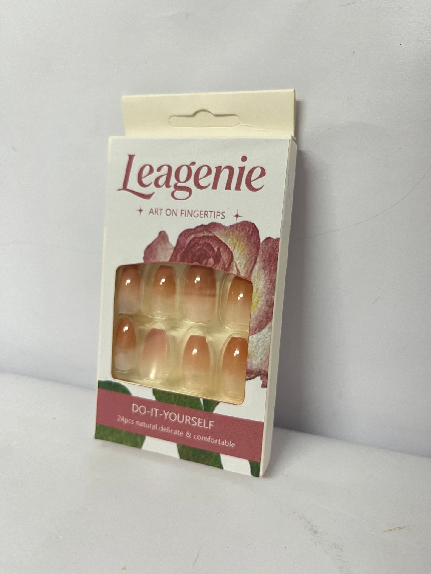 Leagenie Pink French Press on Nails, Medium French Tip Fake Nails, Pink Acrylic Press on Nails, Nails Kits with Nails Glue 24 Pcs