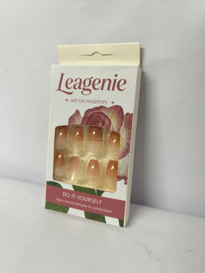 Leagenie Pink French Press on Nails, Medium French Tip Fake Nails, Pink Acrylic Press on Nails, Nails Kits with Nails Glue 24 Pcs