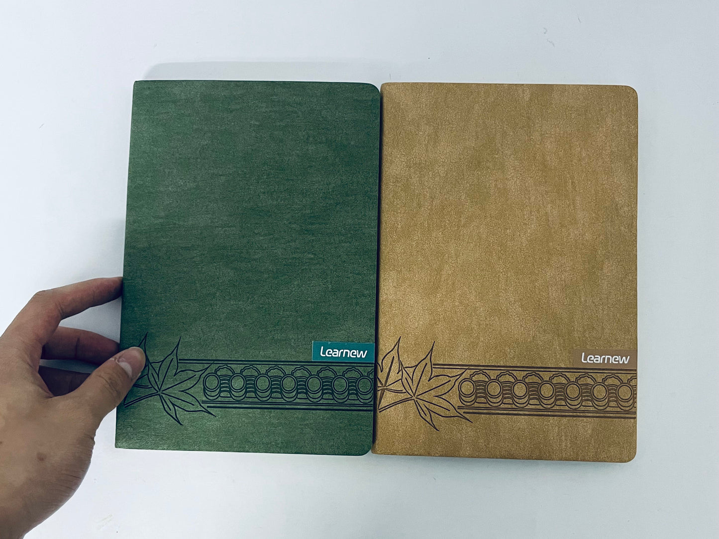 Learnew Small Notebook, Pocket Notebook, 2 Pack, Notebook A6, Blank,3.7" x 5.7"Leather, Brown, Green, 192 Pages Each, Hardcover, Mini Journal Notepad, Embossing Tree Design