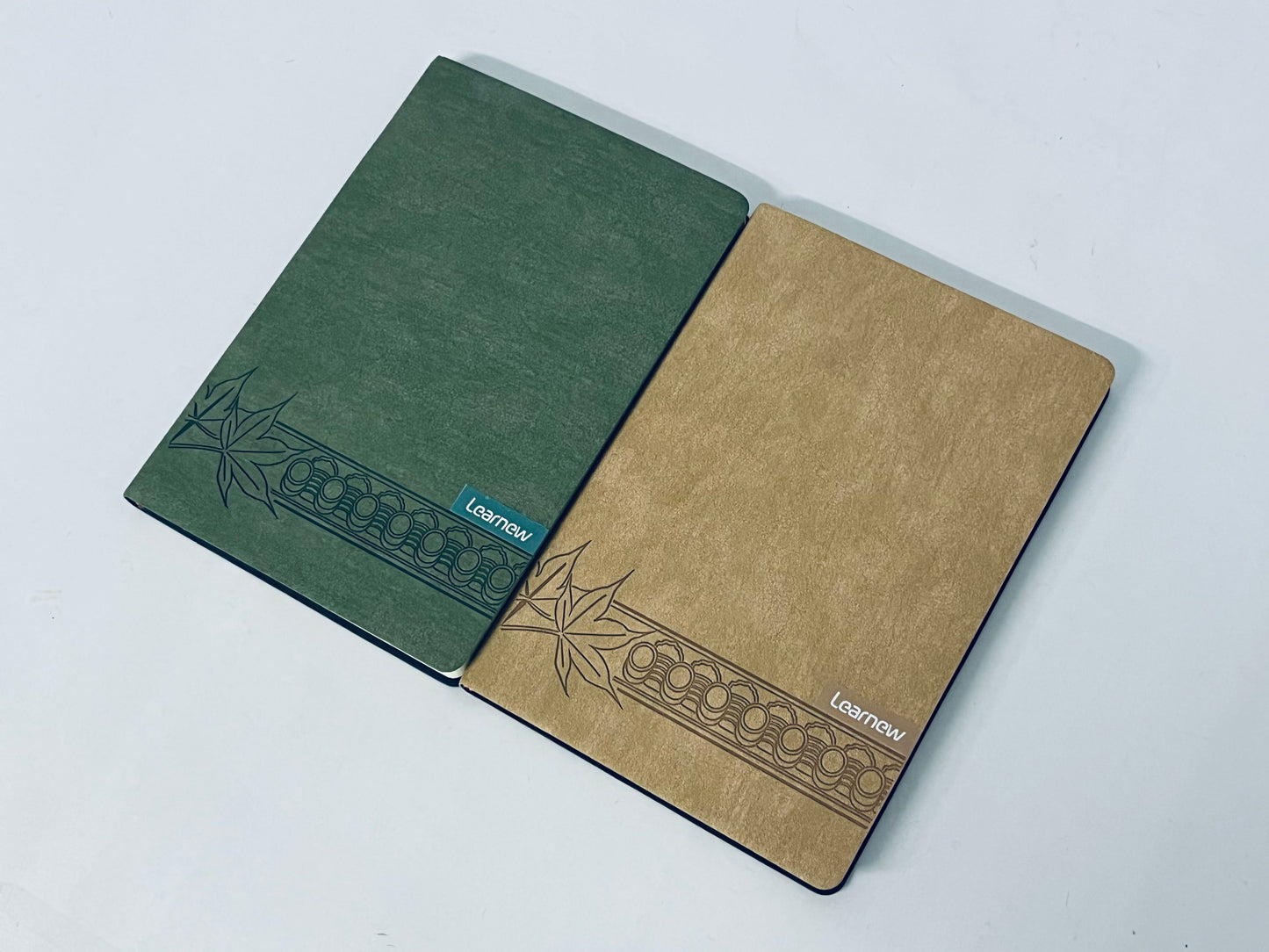 Learnew Small Notebook, Pocket Notebook, 2 Pack, Notebook A6, Blank,3.7" x 5.7"Leather, Brown, Green, 192 Pages Each, Hardcover, Mini Journal Notepad, Embossing Tree Design