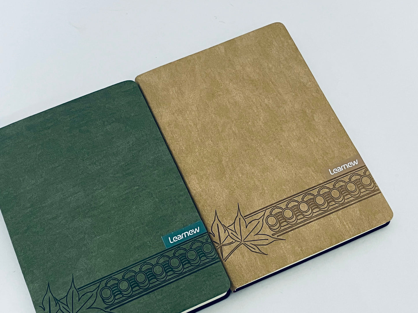 Learnew Small Notebook, Pocket Notebook, 2 Pack, Notebook A6, Blank,3.7" x 5.7"Leather, Brown, Green, 192 Pages Each, Hardcover, Mini Journal Notepad, Embossing Tree Design