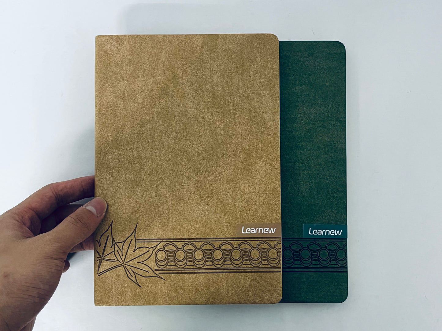 Learnew Small Notebook, Pocket Notebook, 2 Pack, Notebook A6, Blank,3.7" x 5.7"Leather, Brown, Green, 192 Pages Each, Hardcover, Mini Journal Notepad, Embossing Tree Design