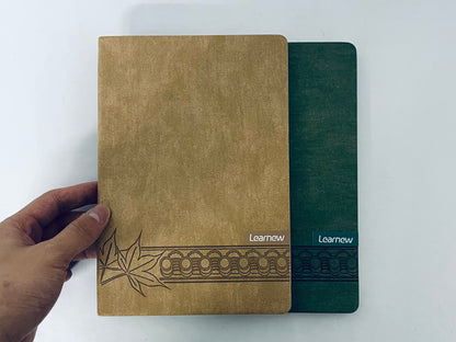 Learnew Small Notebook, Pocket Notebook, 2 Pack, Notebook A6, Blank,3.7" x 5.7"Leather, Brown, Green, 192 Pages Each, Hardcover, Mini Journal Notepad, Embossing Tree Design