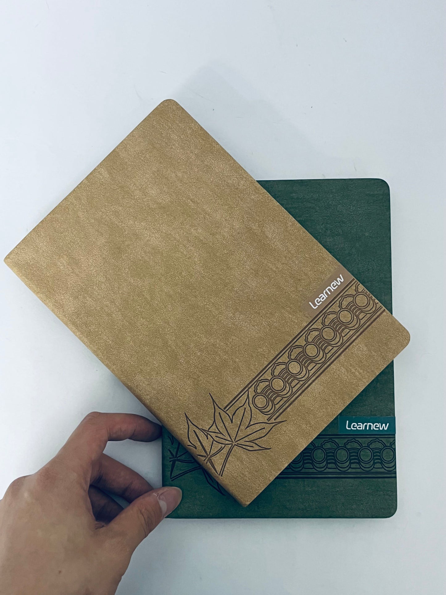 Learnew Small Notebook, Pocket Notebook, 2 Pack, Notebook A6, Blank,3.7" x 5.7"Leather, Brown, Green, 192 Pages Each, Hardcover, Mini Journal Notepad, Embossing Tree Design
