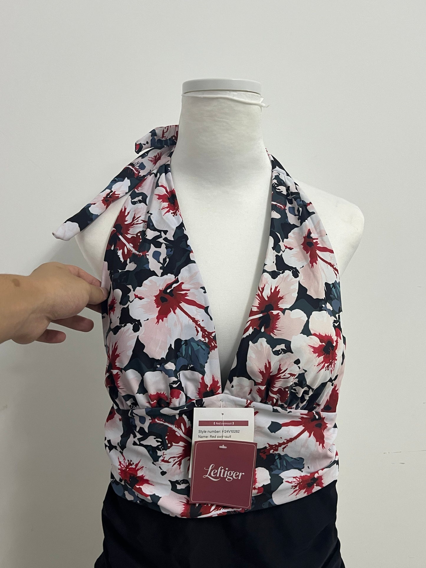 Leftiger Swimsuits - Navy Floral Halter Wrap Top (S/M/L Sizes)