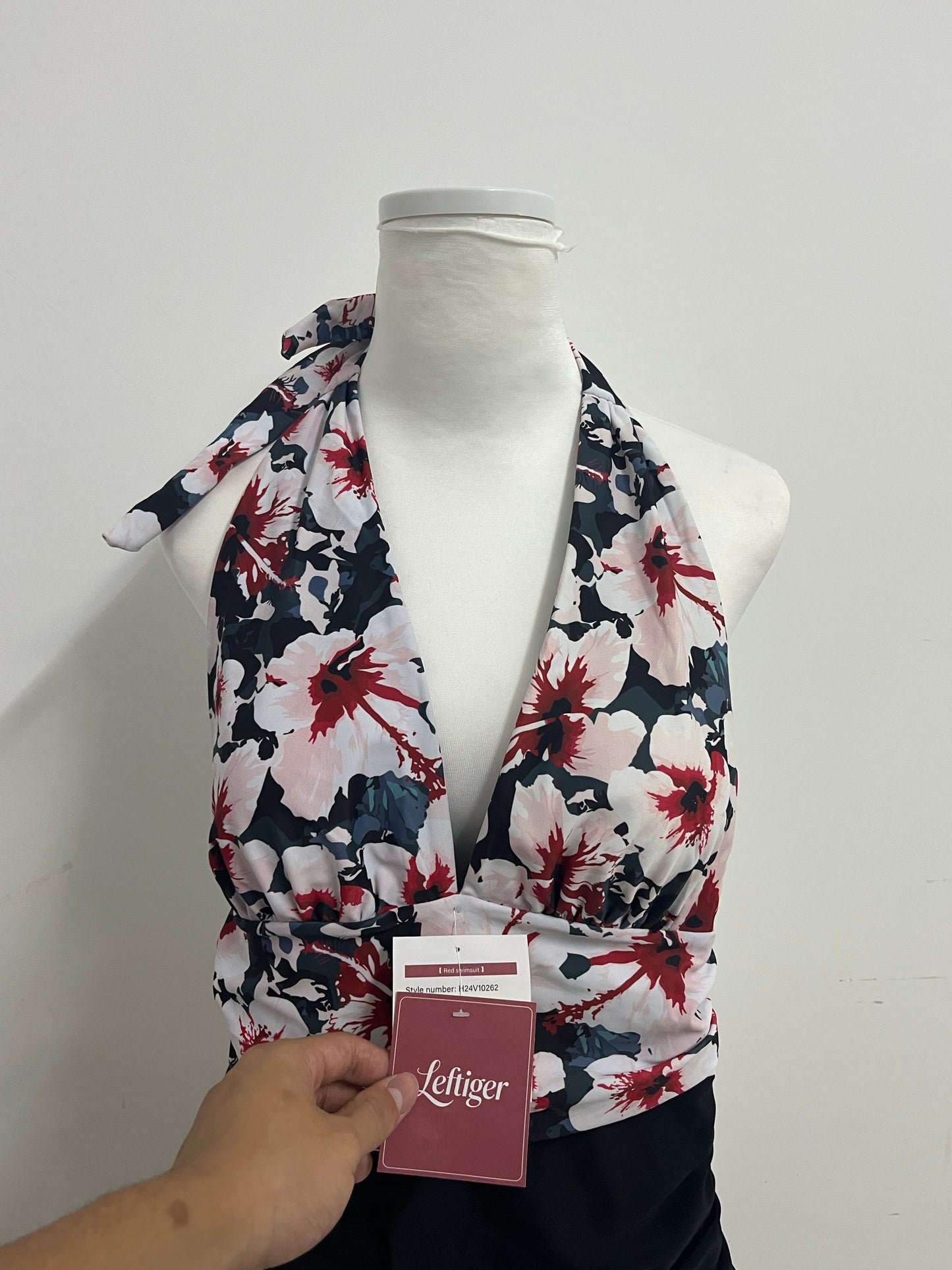 Leftiger Swimsuits - Navy Floral Halter Wrap Top (S/M/L Sizes)