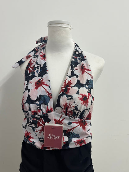 Leftiger Swimsuits - Navy Floral Halter Wrap Top (S/M/L Sizes)