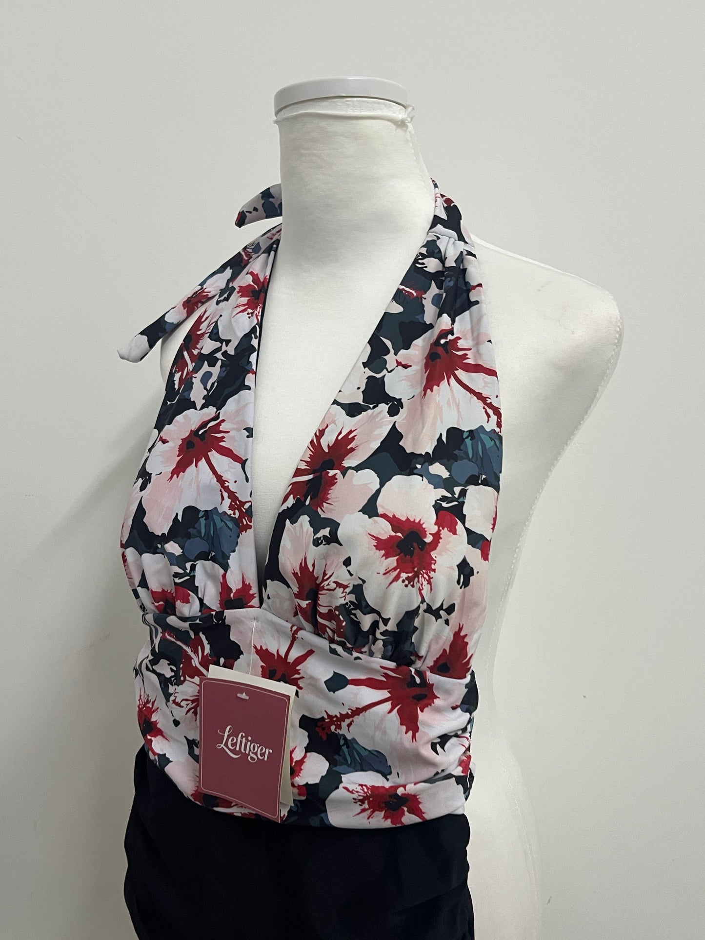 Leftiger Swimsuits - Navy Floral Halter Wrap Top (S/M/L Sizes)