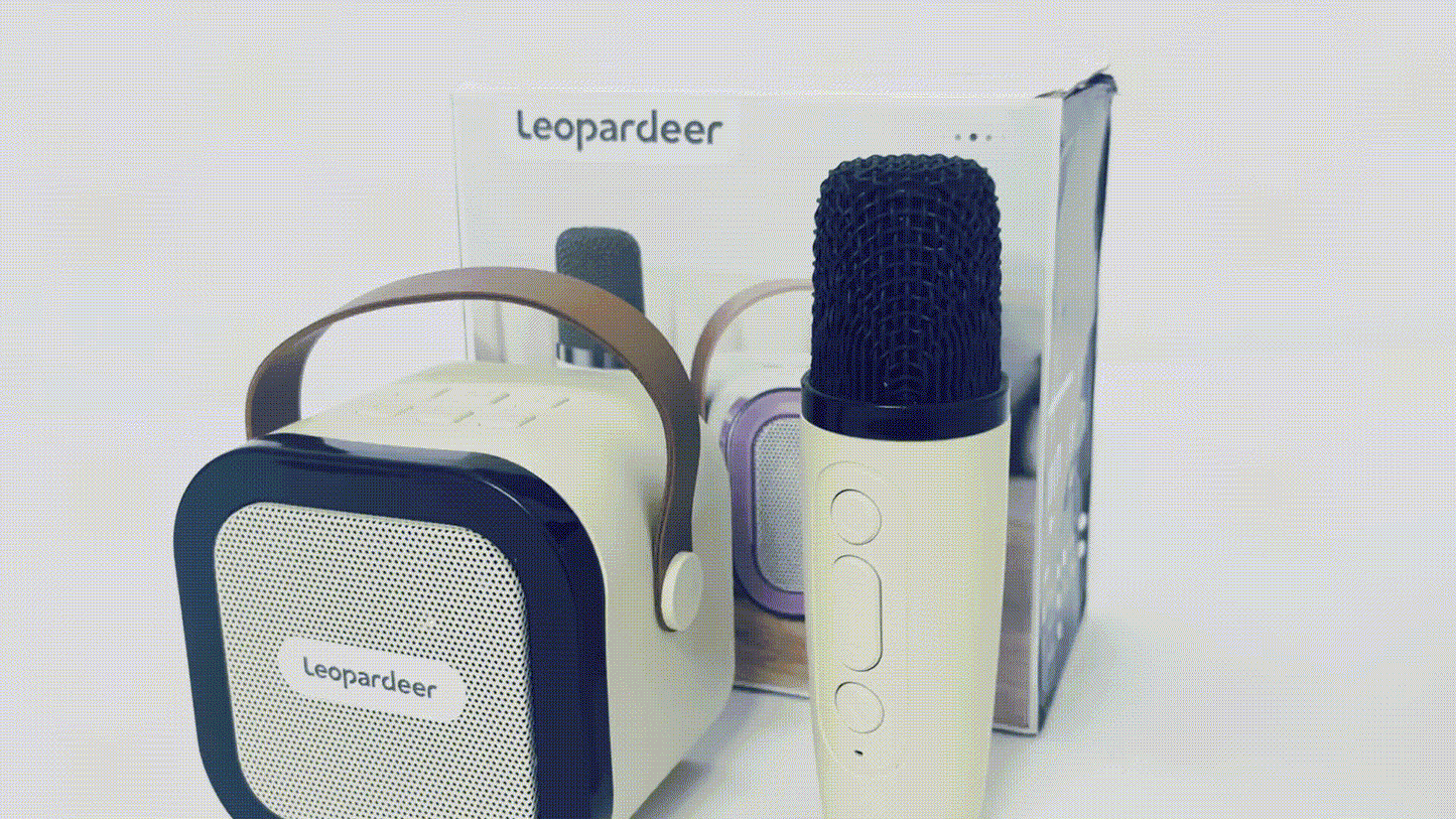 Leopardeer Mini Karaoke Machine Speaker for Kids Adults,Portable Bluetooth with 1 Wireless Microphone