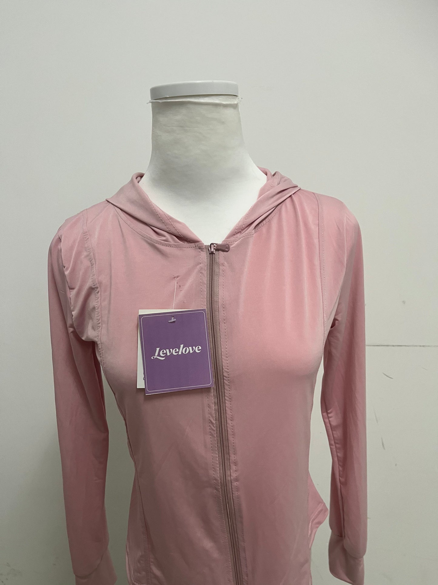 Levelove Pink Hooded Zipper Sports Jacket - Lightweight Breathable Slim-Fit Fitness Casual Top