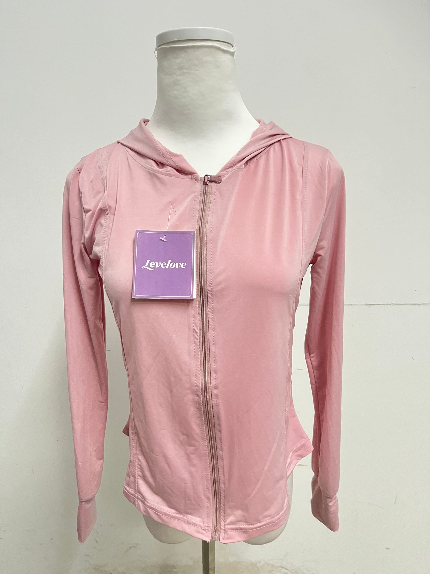 Levelove Pink Hooded Zipper Sports Jacket - Lightweight Breathable Slim-Fit Fitness Casual Top