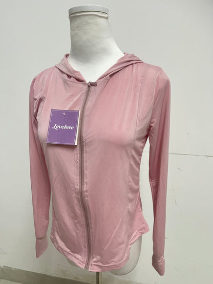 Levelove Pink Hooded Zipper Sports Jacket - Lightweight Breathable Slim-Fit Fitness Casual Top