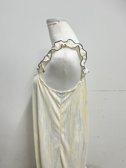 Levelove French Sweet Camisole Nightgown - Pleated Texture Breathable Home Long Dress