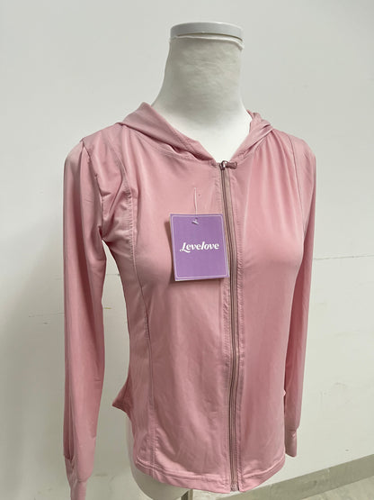 Levelove Pink Hooded Zipper Sports Jacket - Lightweight Breathable Slim-Fit Fitness Casual Top
