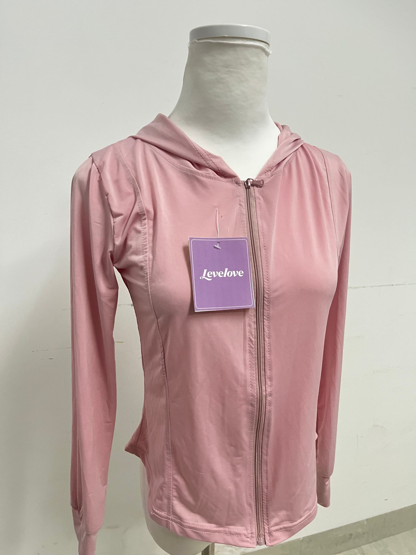 Levelove Pink Hooded Zipper Sports Jacket - Lightweight Breathable Slim-Fit Fitness Casual Top