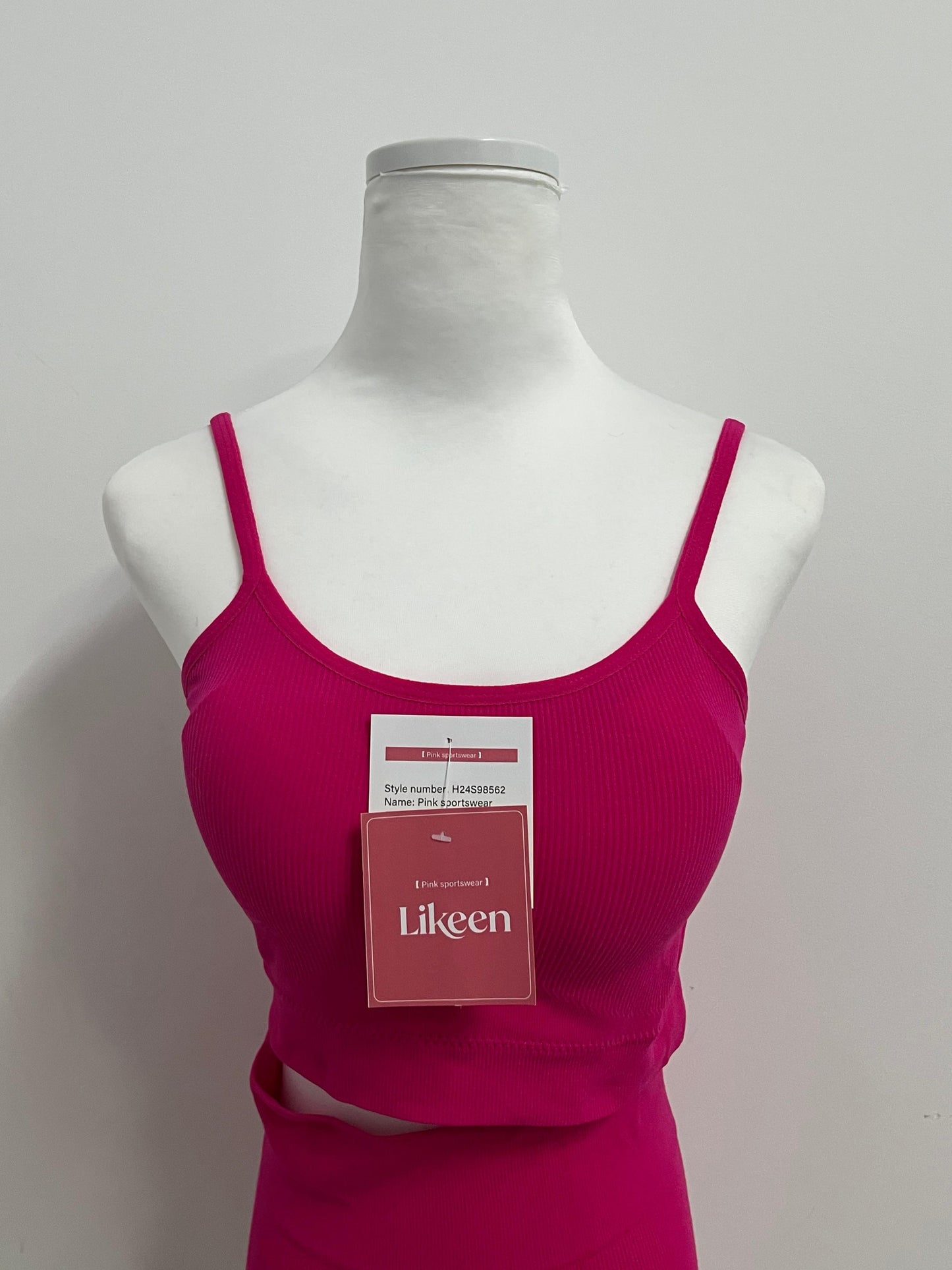 Likeen Pink Sports Set | Spaghetti Strap Cropped Top + High-Waisted Shorts - 2-Piece Set for Yoga, Workout & Casual Wear