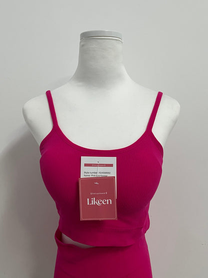 Likeen Pink Sports Set | Spaghetti Strap Cropped Top + High-Waisted Shorts - 2-Piece Set for Yoga, Workout & Casual Wear
