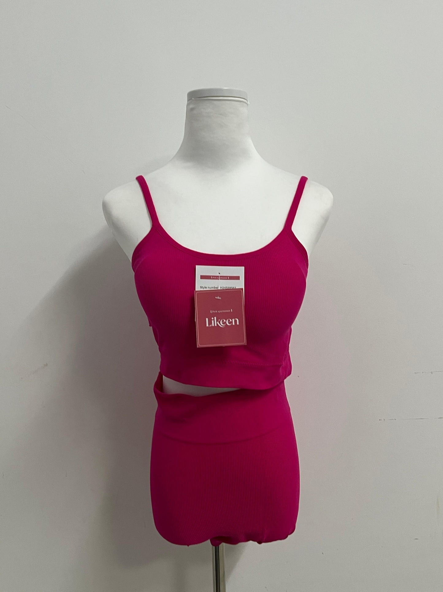 Likeen Pink Sports Set | Spaghetti Strap Cropped Top + High-Waisted Shorts - 2-Piece Set for Yoga, Workout & Casual Wear