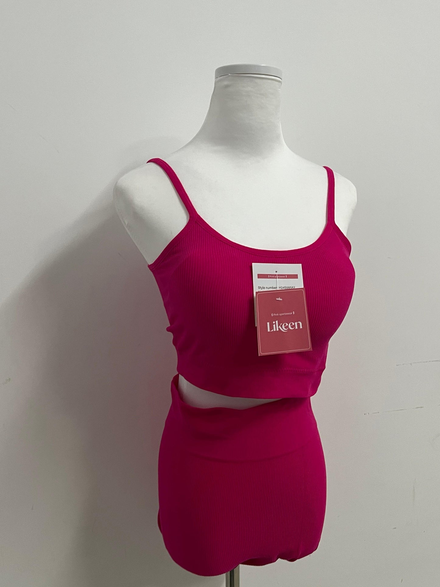 Likeen Pink Sports Set | Spaghetti Strap Cropped Top + High-Waisted Shorts - 2-Piece Set for Yoga, Workout & Casual Wear