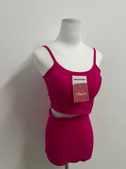 Likeen Pink Sports Set | Spaghetti Strap Cropped Top + High-Waisted Shorts - 2-Piece Set for Yoga, Workout & Casual Wear