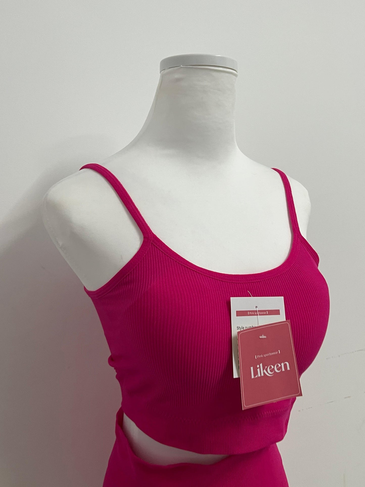 Likeen Pink Sports Set | Spaghetti Strap Cropped Top + High-Waisted Shorts - 2-Piece Set for Yoga, Workout & Casual Wear