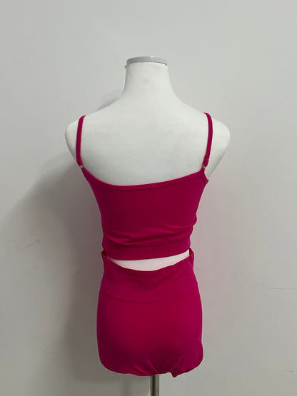 Likeen Pink Sports Set | Spaghetti Strap Cropped Top + High-Waisted Shorts - 2-Piece Set for Yoga, Workout & Casual Wear