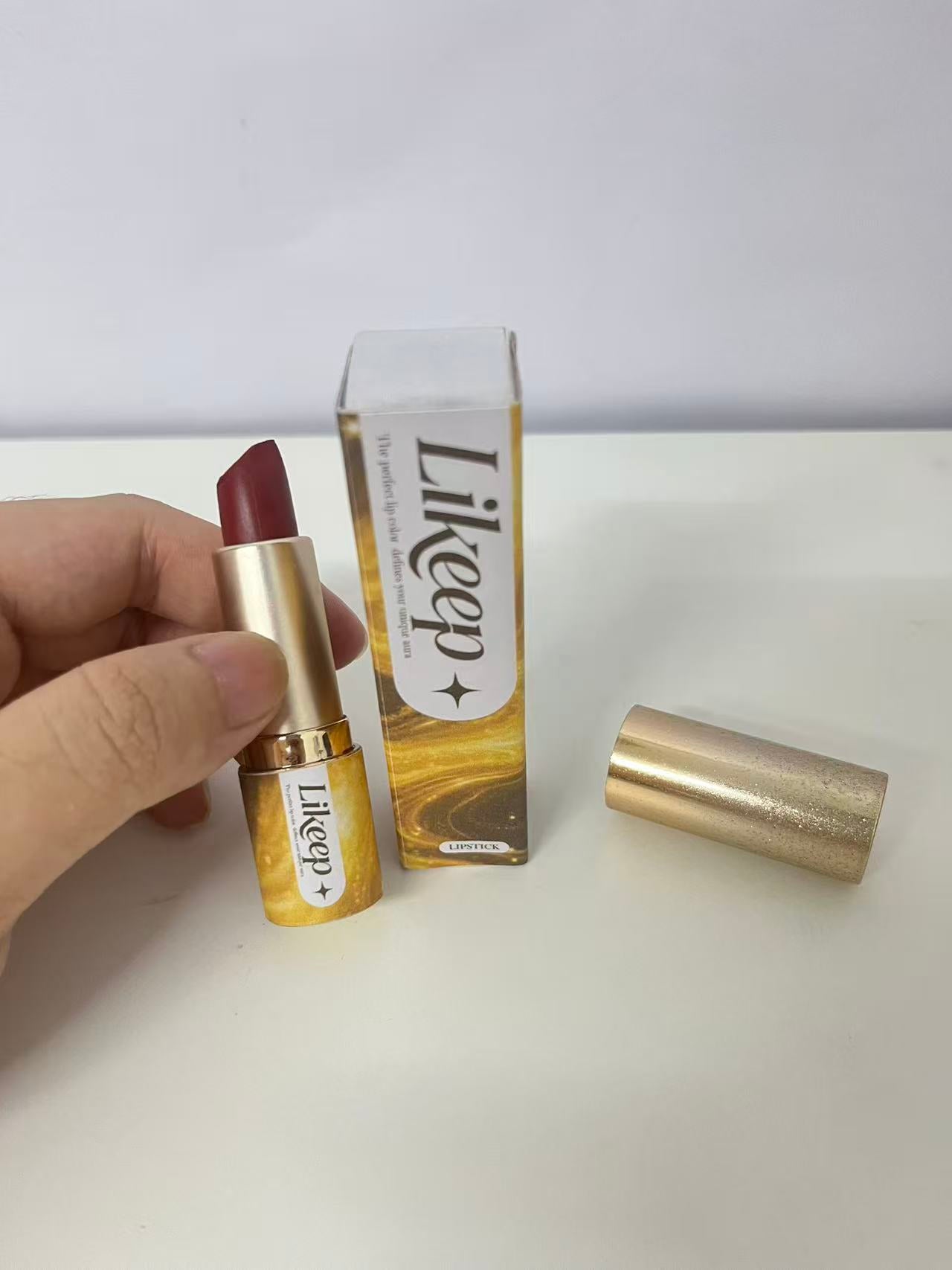 Likeep Lipstick - Matte Red-Brown Shade, Starry Gold Tube for Statement Lips