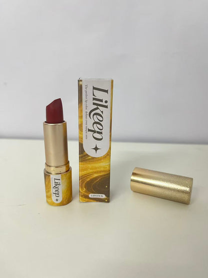 Likeep Lipstick - Matte Red-Brown Shade, Starry Gold Tube for Statement Lips