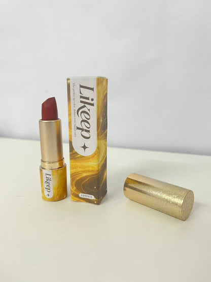 Likeep Lipstick - Matte Red-Brown Shade, Starry Gold Tube for Statement Lips