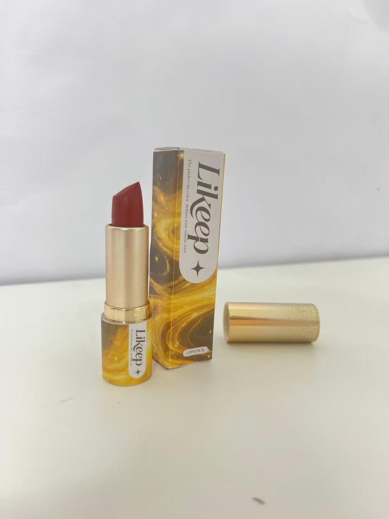 Likeep Lipstick - Matte Red-Brown Shade, Starry Gold Tube for Statement Lips