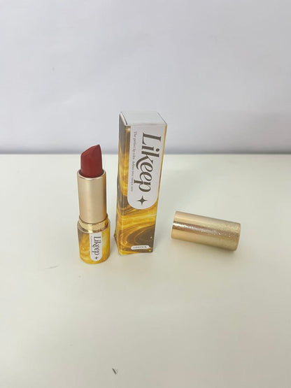 Likeep Lipstick - Matte Red-Brown Shade, Starry Gold Tube for Statement Lips