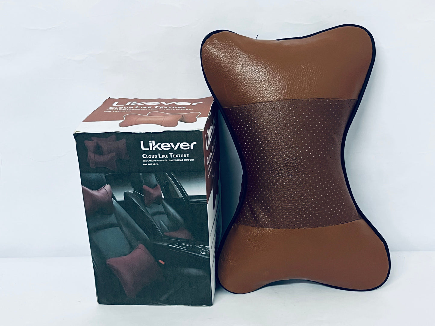 Likever Car Neck Pillows Both Side Pu Leather Headrest Fit for Most Cars Filled Fiber Universal Car Pillow (Coffee)