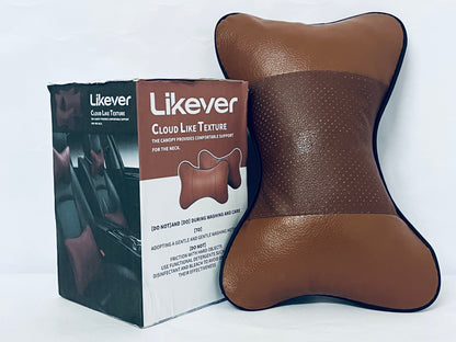 Likever Car Neck Pillows Both Side Pu Leather Headrest Fit for Most Cars Filled Fiber Universal Car Pillow (Coffee)