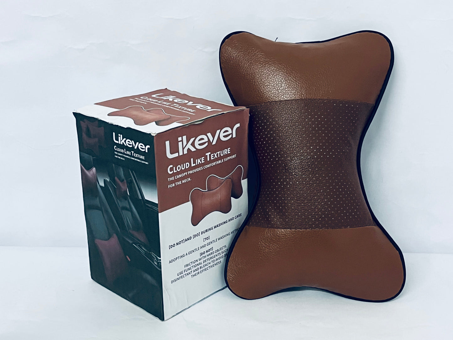 Likever Car Neck Pillows Both Side Pu Leather Headrest Fit for Most Cars Filled Fiber Universal Car Pillow (Coffee)