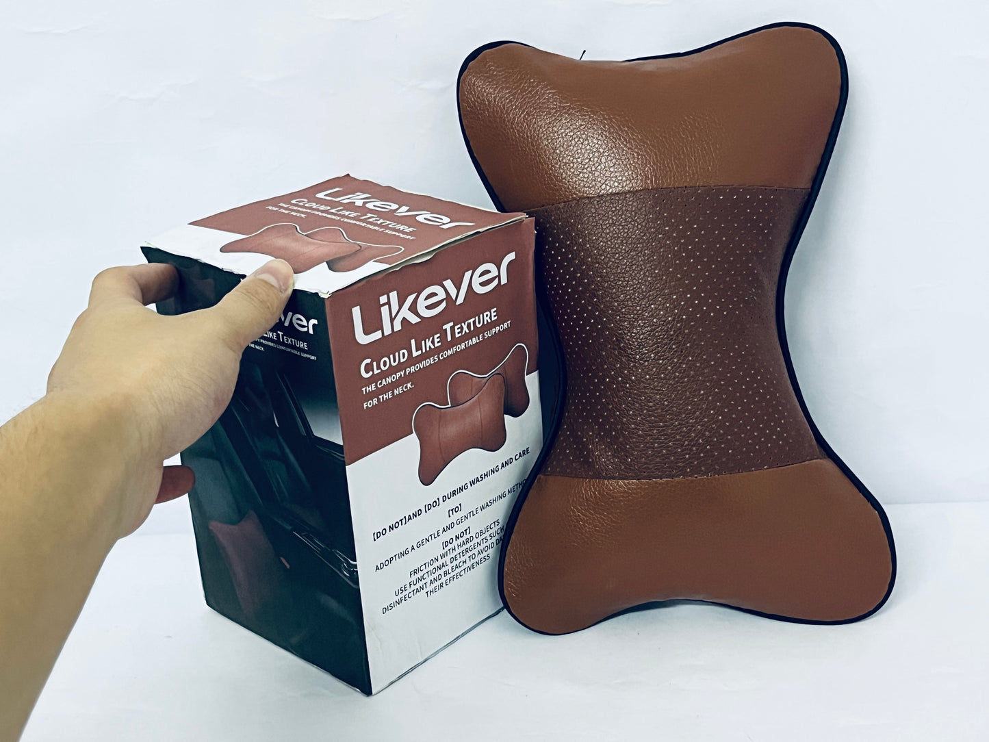 Likever Car Neck Pillows Both Side Pu Leather Headrest Fit for Most Cars Filled Fiber Universal Car Pillow (Coffee)