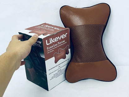 Likever Car Neck Pillows Both Side Pu Leather Headrest Fit for Most Cars Filled Fiber Universal Car Pillow (Coffee)