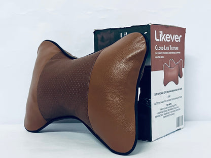 Likever Car Neck Pillows Both Side Pu Leather Headrest Fit for Most Cars Filled Fiber Universal Car Pillow (Coffee)