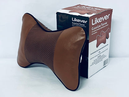 Likever Car Neck Pillows Both Side Pu Leather Headrest Fit for Most Cars Filled Fiber Universal Car Pillow (Coffee)