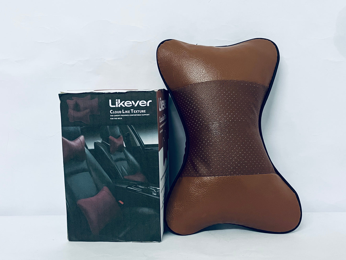 Likever Car Neck Pillows Both Side Pu Leather Headrest Fit for Most Cars Filled Fiber Universal Car Pillow (Coffee)