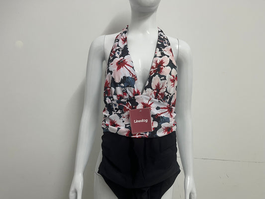 【Linedog Floral Halter One-Piece Swimsuit】—— Flattering & Stylish Swimwear for Beach Days & Poolside