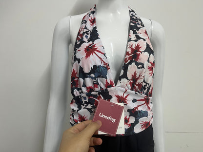 【Linedog Floral Halter One-Piece Swimsuit】—— Flattering & Stylish Swimwear for Beach Days & Poolside