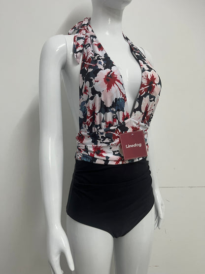 【Linedog Floral Halter One-Piece Swimsuit】—— Flattering & Stylish Swimwear for Beach Days & Poolside