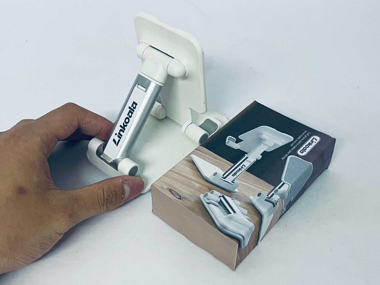 Linkoala Foldable Phone Stand, Multi-Angle Adjustable Portable Desktop Stand for iPhone, Android, Tablet, Sturdy Support & Hands-Free