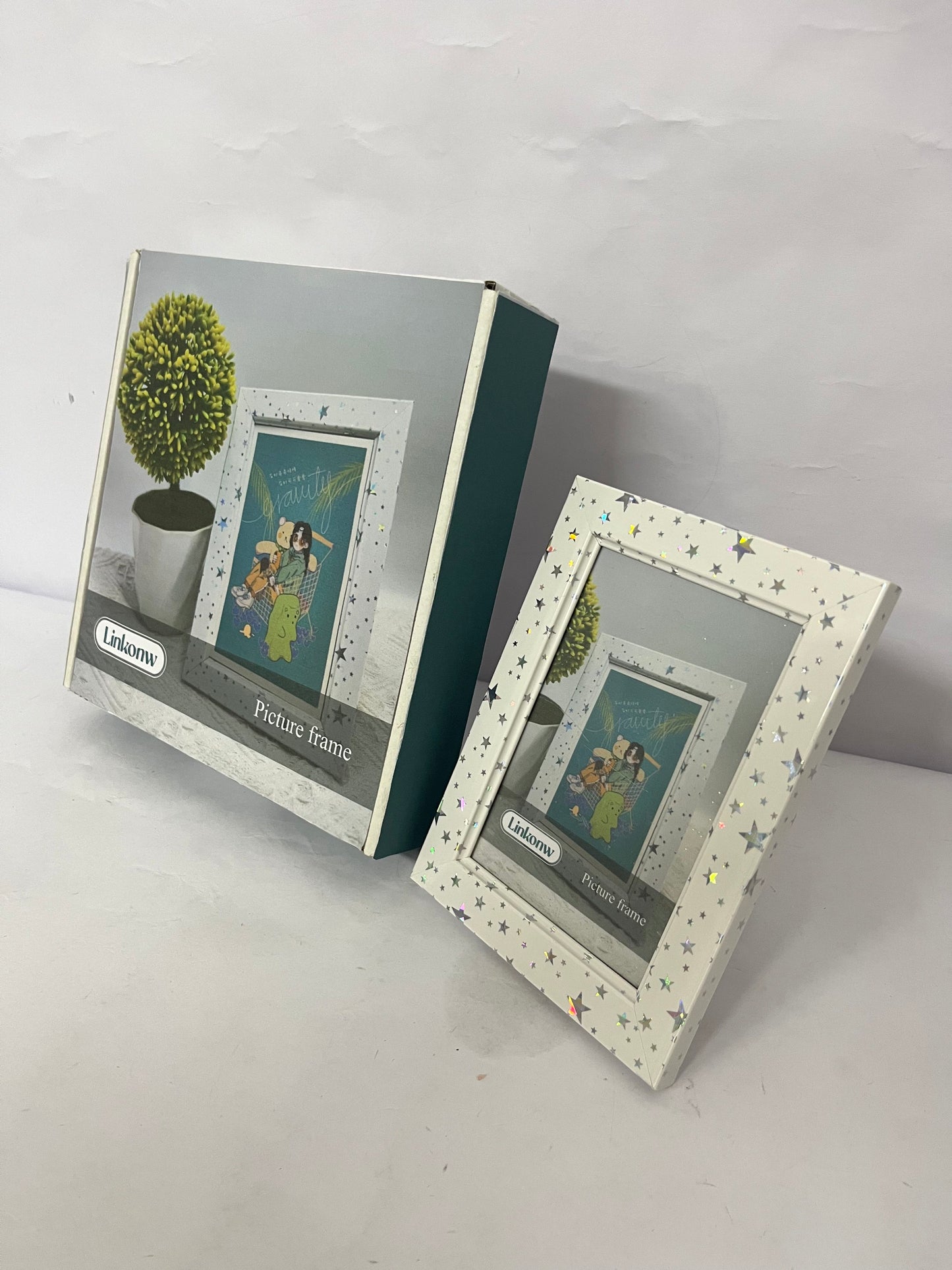 Linkonw 4x6 Picture Frame - 1pcs White Enamel Glass Photo Frame with Silver Metal Edge & Easel for Display Picture Frame on Countertops, Tabletops, Bookshelves, Desks, Walls (White/Silver)