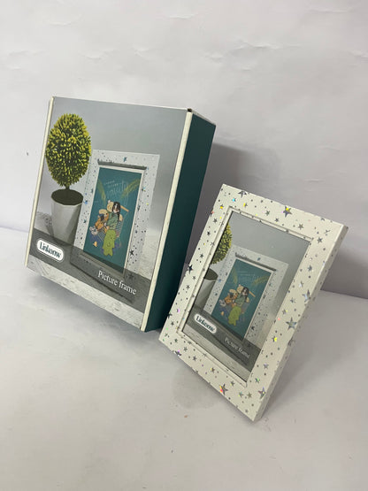 Linkonw 4x6 Picture Frame - 1pcs White Enamel Glass Photo Frame with Silver Metal Edge & Easel for Display Picture Frame on Countertops, Tabletops, Bookshelves, Desks, Walls (White/Silver)