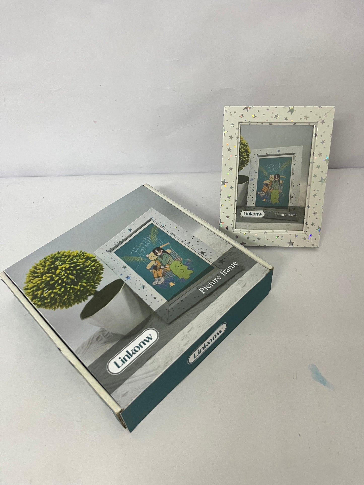 Linkonw 4x6 Picture Frame - 1pcs White Enamel Glass Photo Frame with Silver Metal Edge & Easel for Display Picture Frame on Countertops, Tabletops, Bookshelves, Desks, Walls (White/Silver)