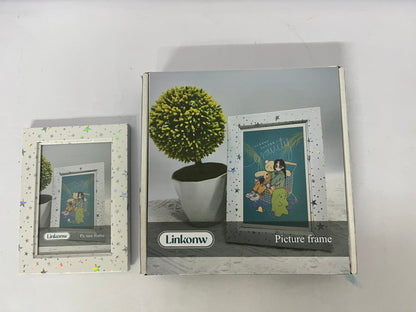 Linkonw 4x6 Picture Frame - 1pcs White Enamel Glass Photo Frame with Silver Metal Edge & Easel for Display Picture Frame on Countertops, Tabletops, Bookshelves, Desks, Walls (White/Silver)