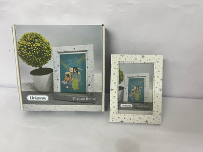 Linkonw 4x6 Picture Frame - 1pcs White Enamel Glass Photo Frame with Silver Metal Edge & Easel for Display Picture Frame on Countertops, Tabletops, Bookshelves, Desks, Walls (White/Silver)