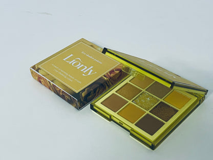 Lionly 9 Colors Golden Earth Eyeshadow Palette, Warm Brown Matte Shimmer Glitter Eyeshadow, Versatile for Daily, Office, Party Looks