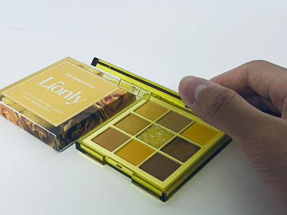 Lionly 9 Colors Golden Earth Eyeshadow Palette, Warm Brown Matte Shimmer Glitter Eyeshadow, Versatile for Daily, Office, Party Looks